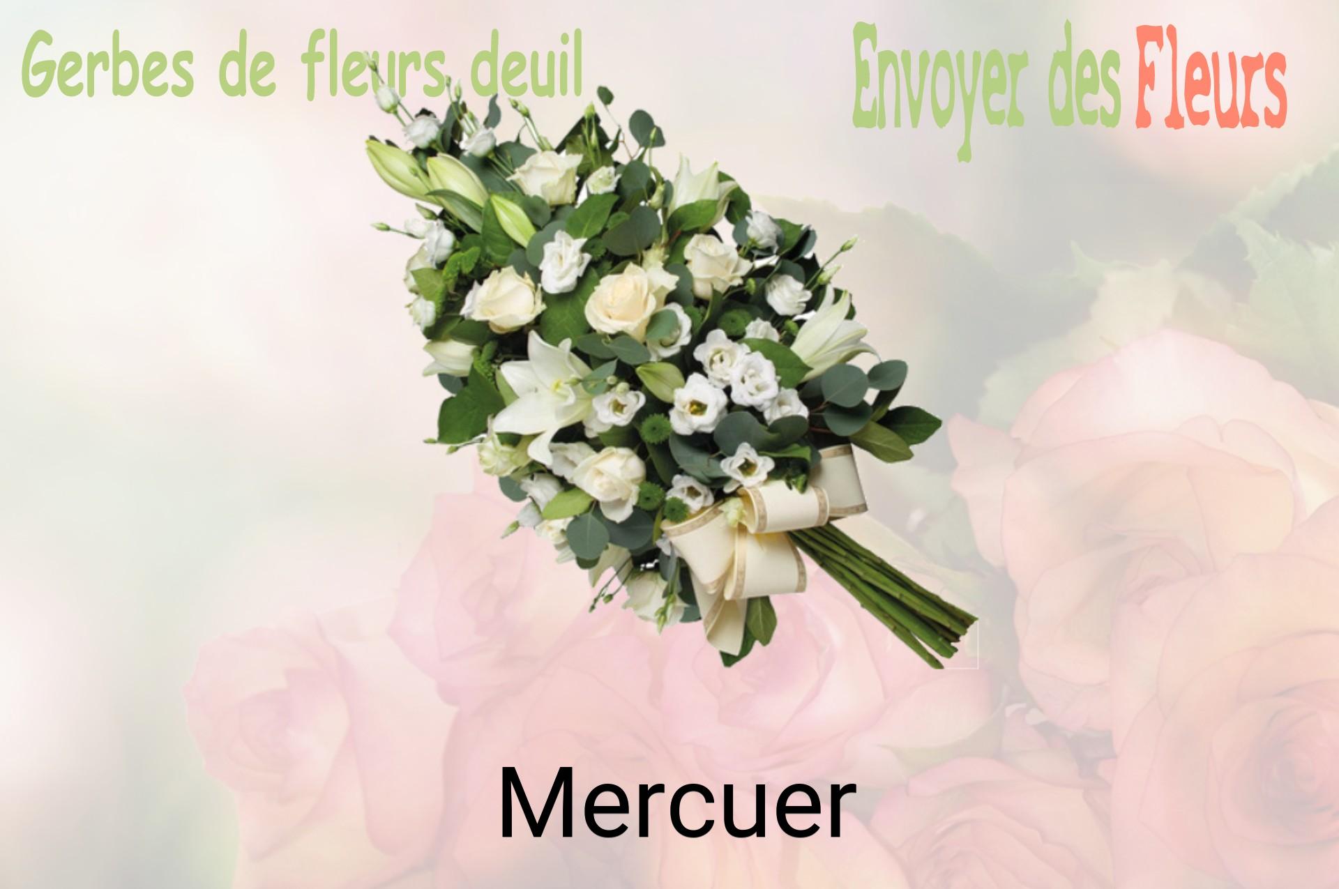 Gerbe de fleurs de deuil livrée à Mercuer
